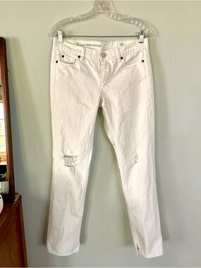 J.Crew Matchstick Jeans 28 White Distressed Ankle Slit Skinny